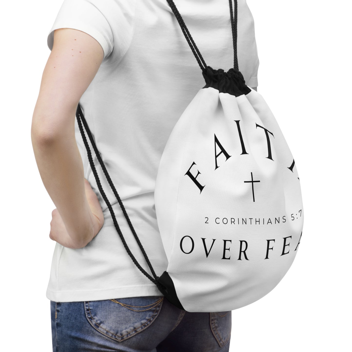 Faith Over Fear Drawstring Bag